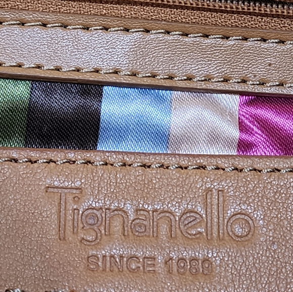 TIGANELLO SHOULDER BAG WITH DOUBLE STRAPS, GENUINE LEATHER, CARMEL COLOR - Picture 9 of 15